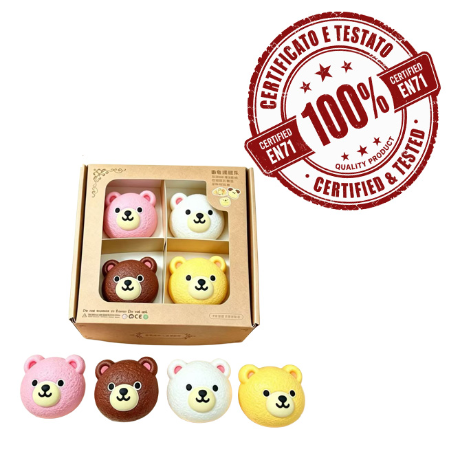 SQUISHY Bread Roll (TPR) Set di 4 Panini Orsetto 6cm In Box (17x16cm) da 4pz 4ass…x99